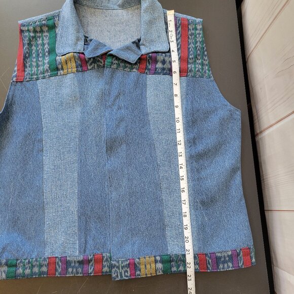 Vintage Guatemalan Denim Shacket Vest, Women’s L, 90’s Patchwork Denim Design - Picture 6 of 6